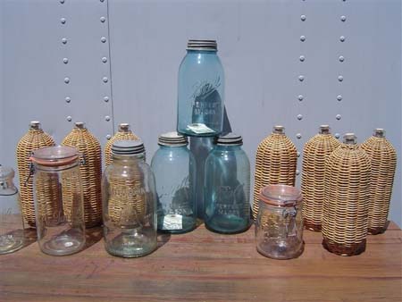 Mason jars.Wicker bottles