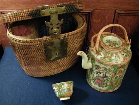 Tea pot in basket